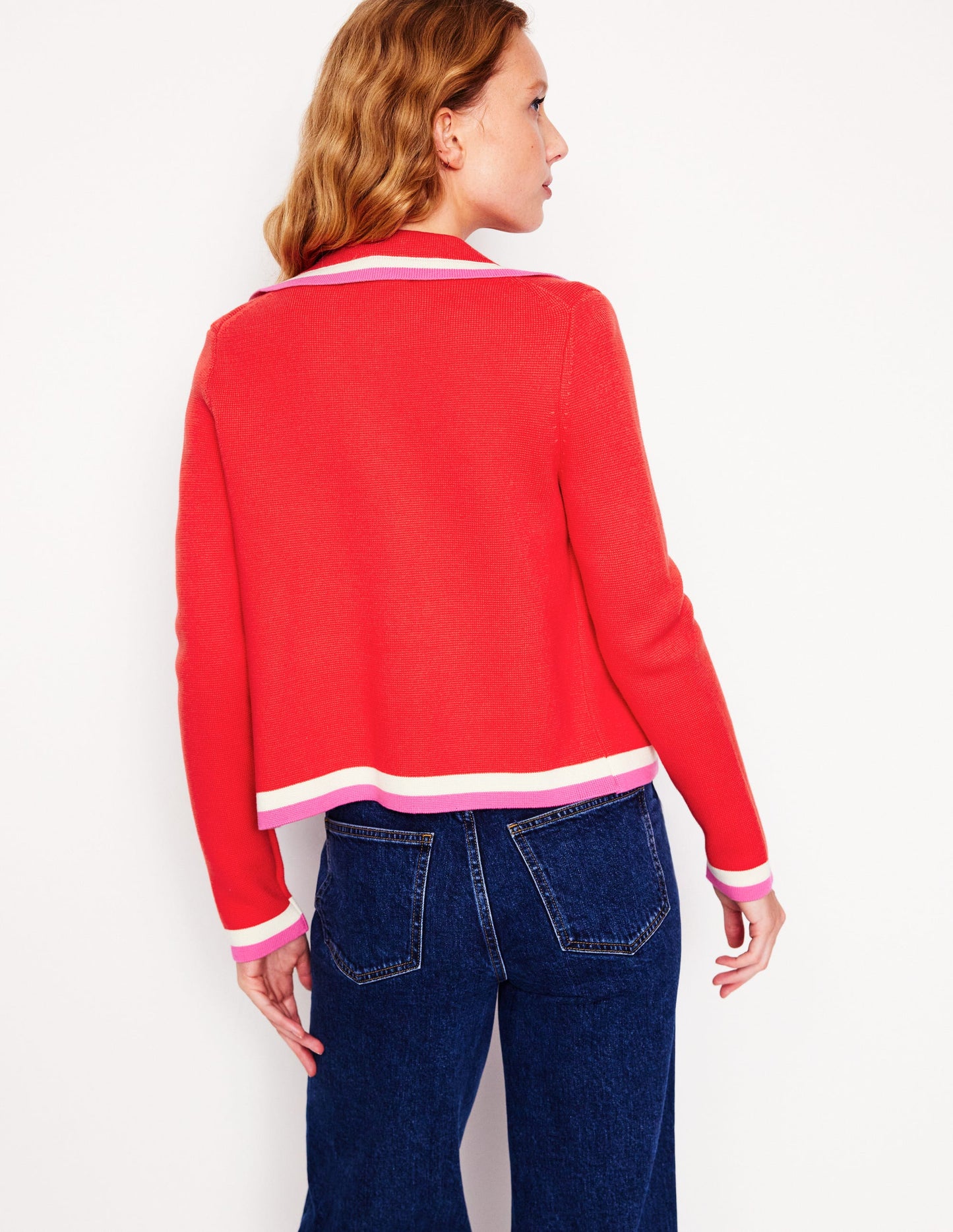 Holly Collared Knitted Jacket-Strawberry Tart Red