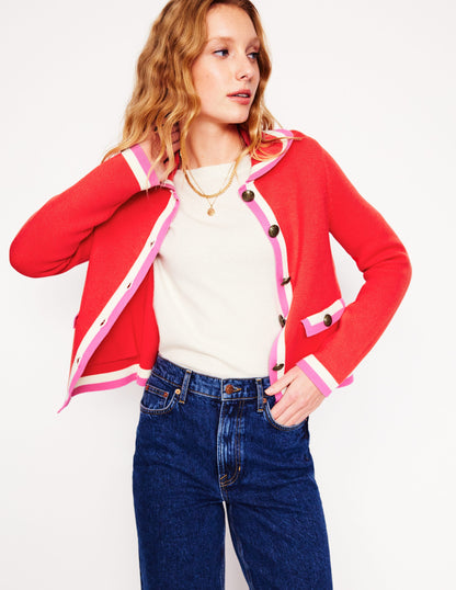 Holly Collared Knitted Jacket-Strawberry Tart Red