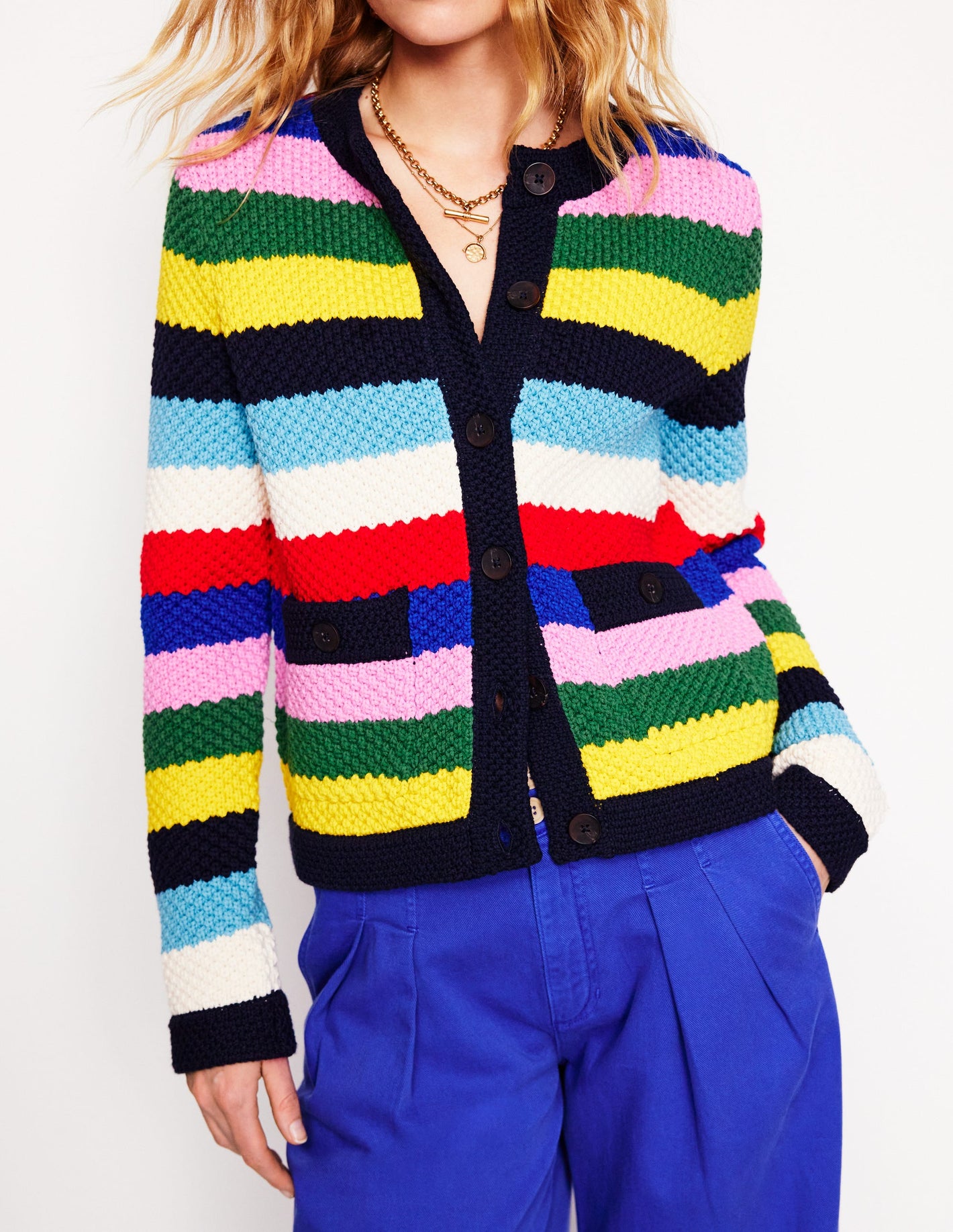 Libby Knitted Jacket-Poppy Red, Blue Multi