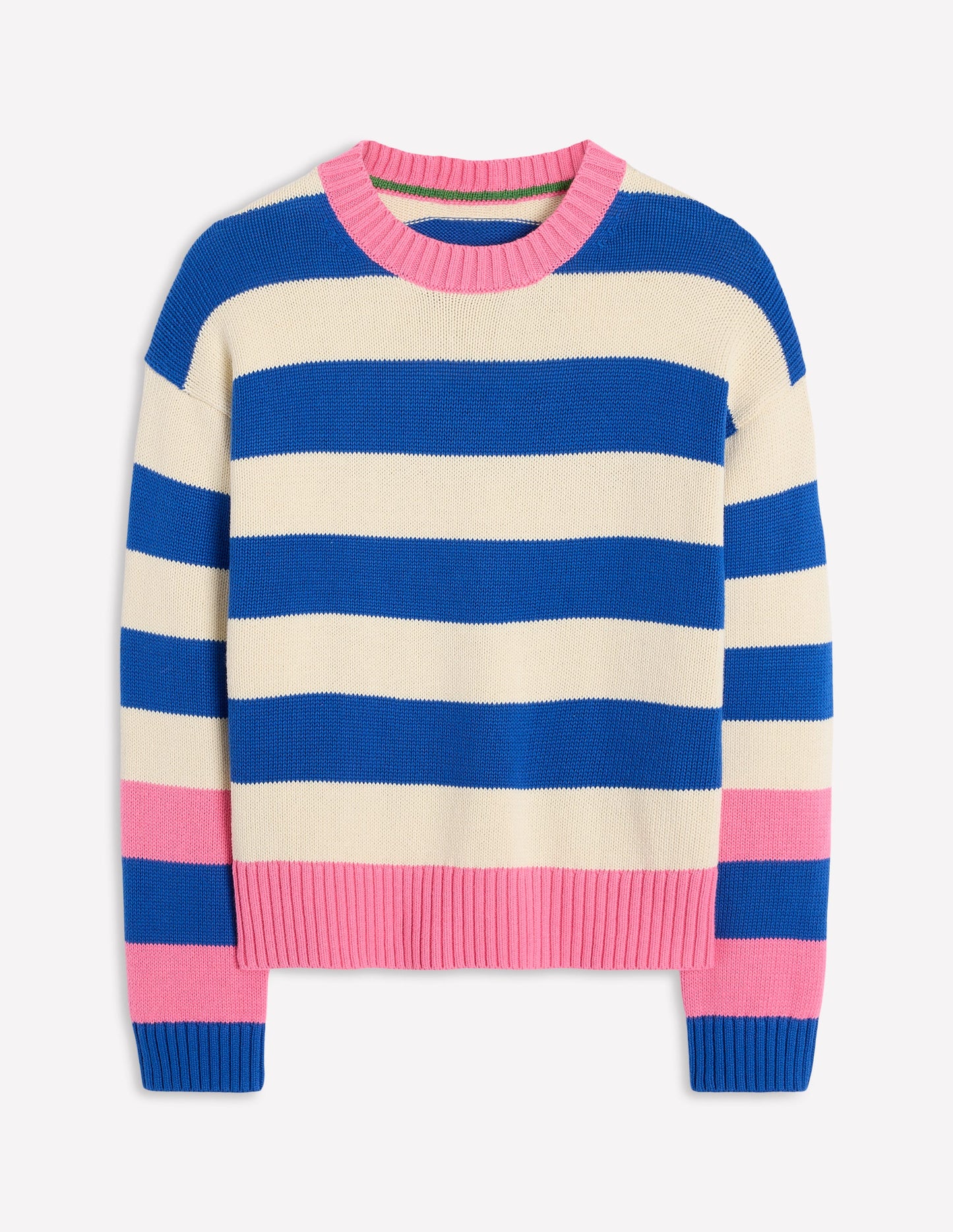 Lucinda Cotton Striped Jumper-Bright Blue, Pink Rose Cuff