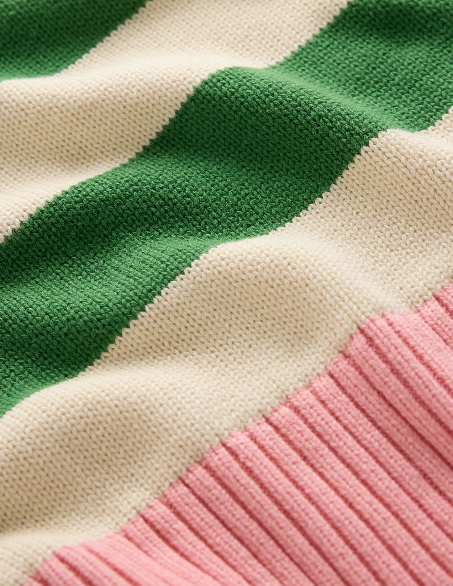 Lucinda Cotton Striped Jumper-Paradise Green, Pink Cuff