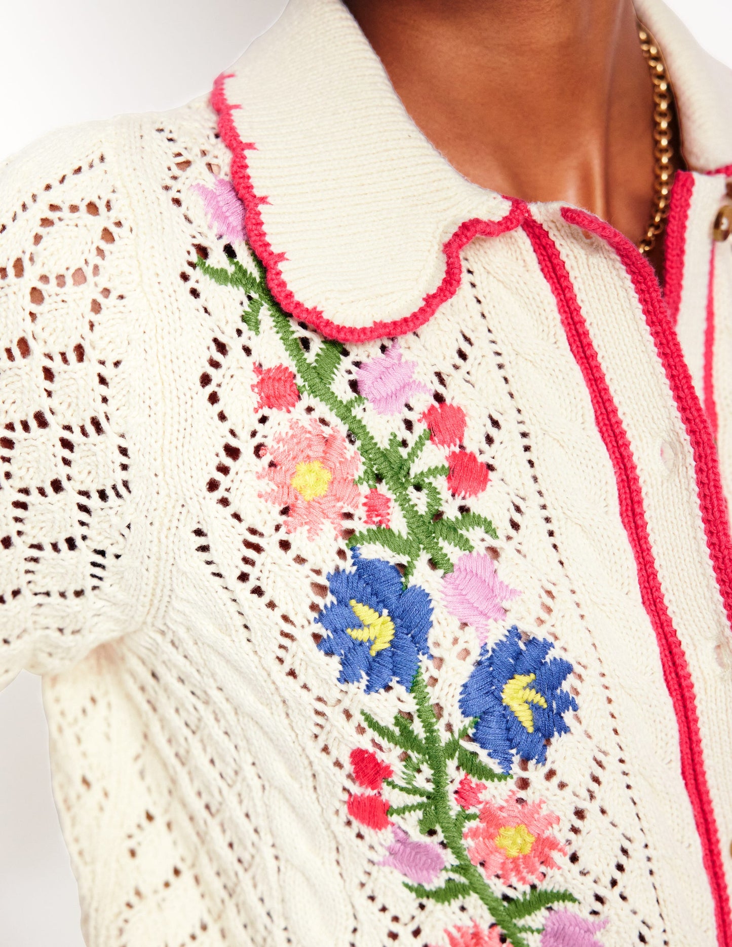 Embroidered Cotton Cardigan-Warm Ivory