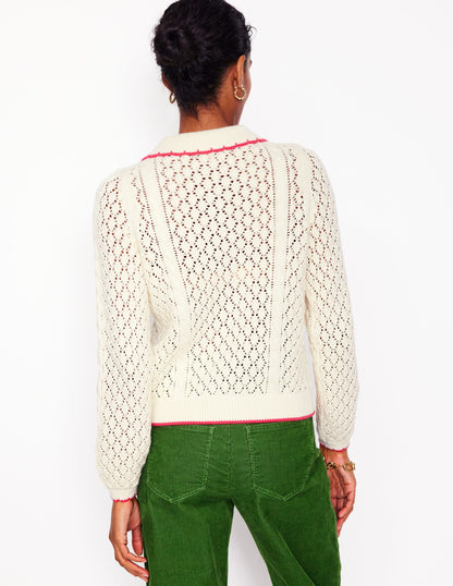 Embroidered Cotton Cardigan-Warm Ivory