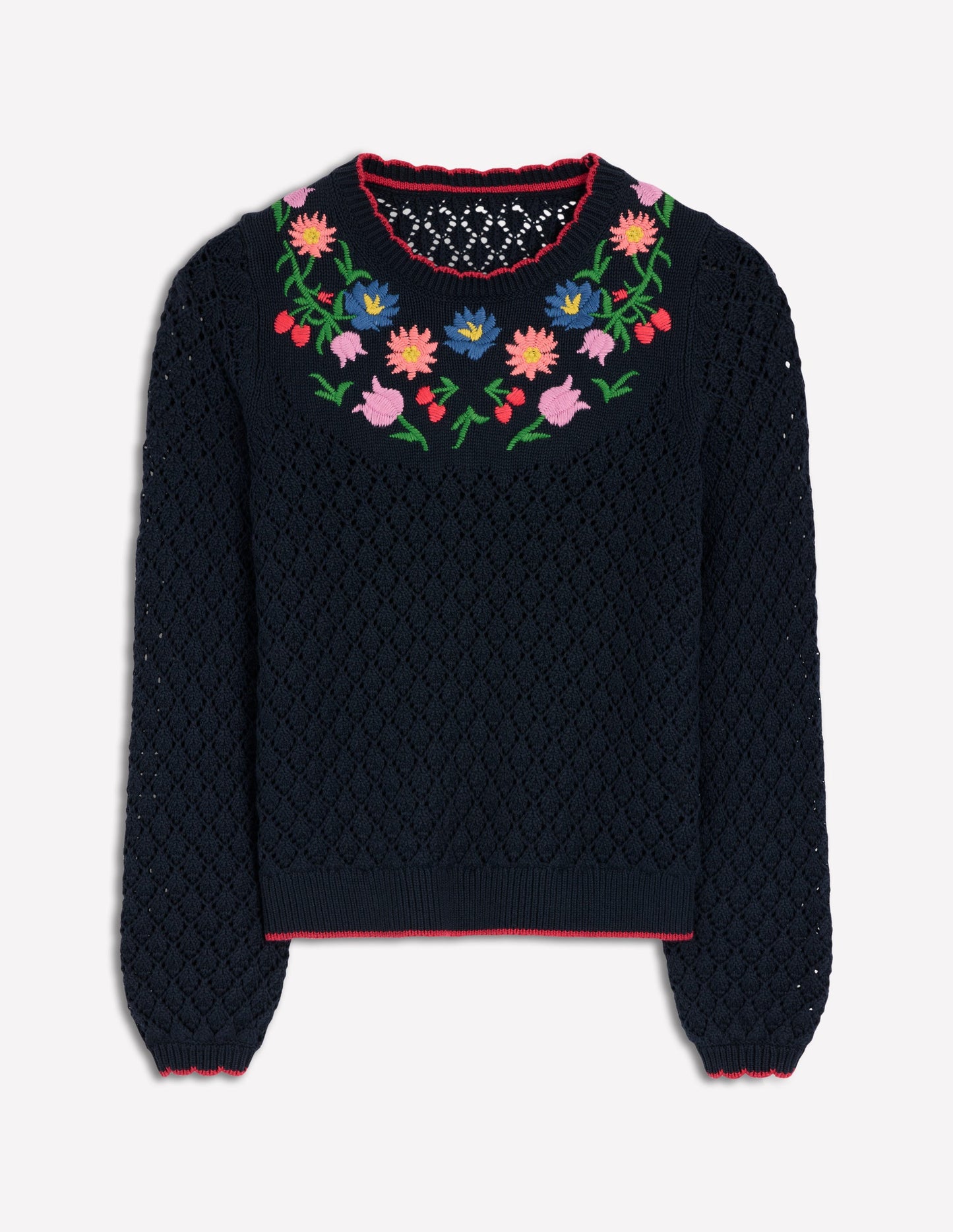 Embroidered Cotton Jumper-Navy