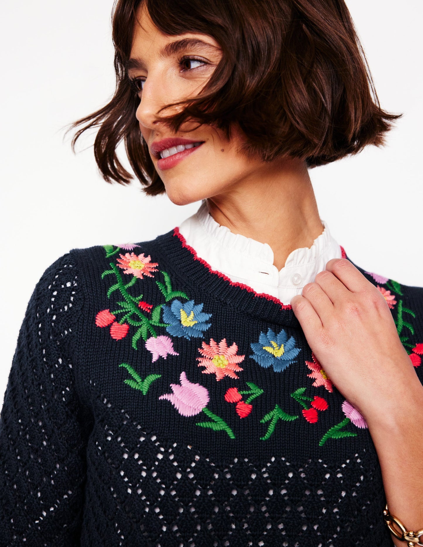 Embroidered Cotton Jumper-Navy