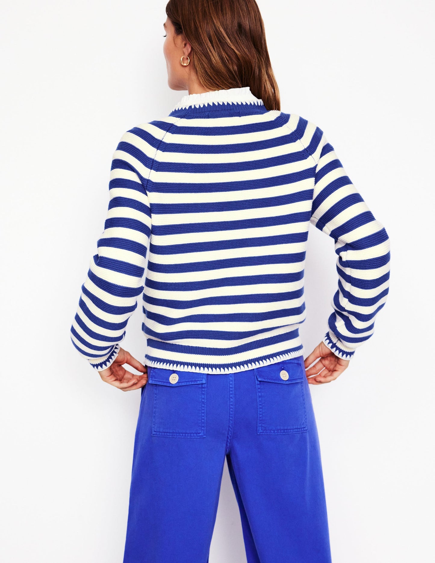 Lena Stitch Detail Jumper-Bright Blue and Ivory Stripe