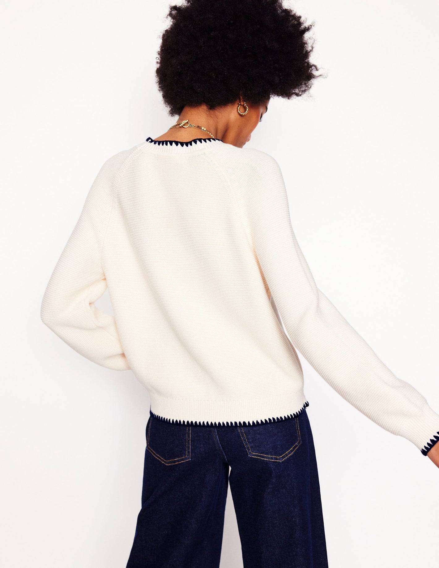 Lena Stitch Detail Jumper-Warm Ivory