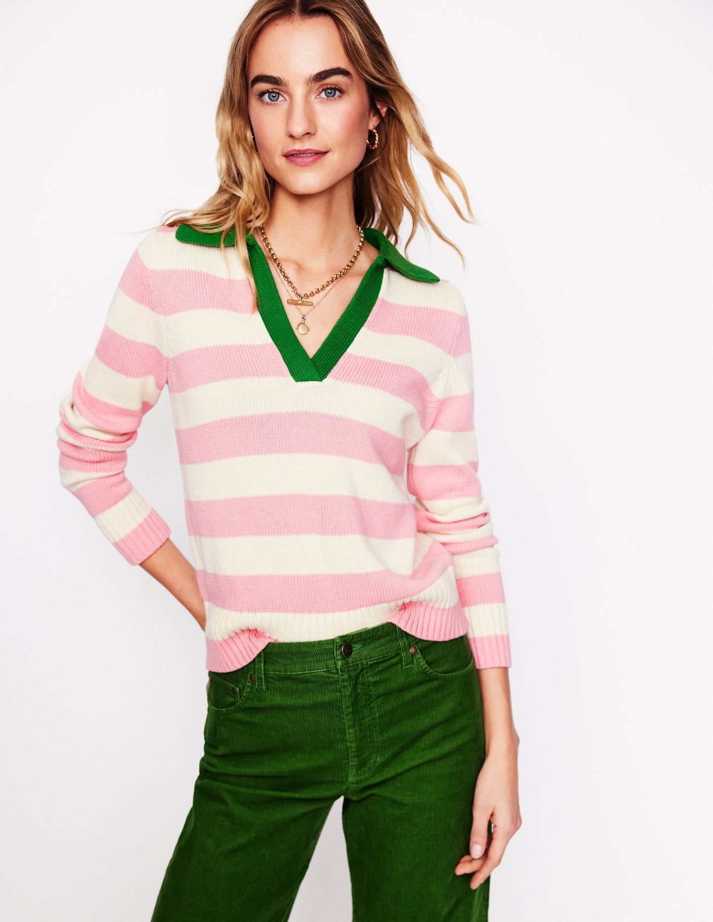 Sasha Cotton Striped Henley-Quartz Pink and Ivory Stripe