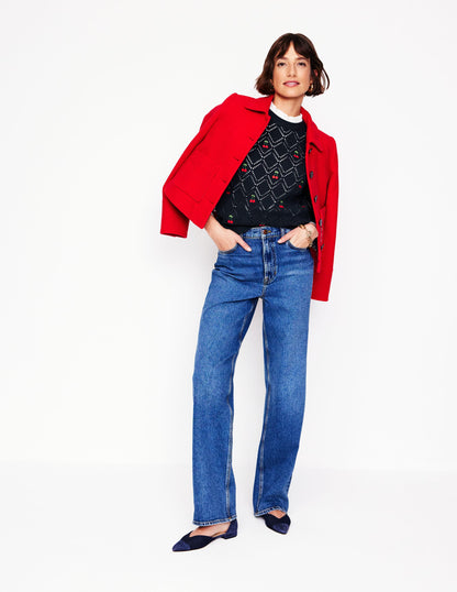 Enid Embroidered Jumper-Navy, Cherries