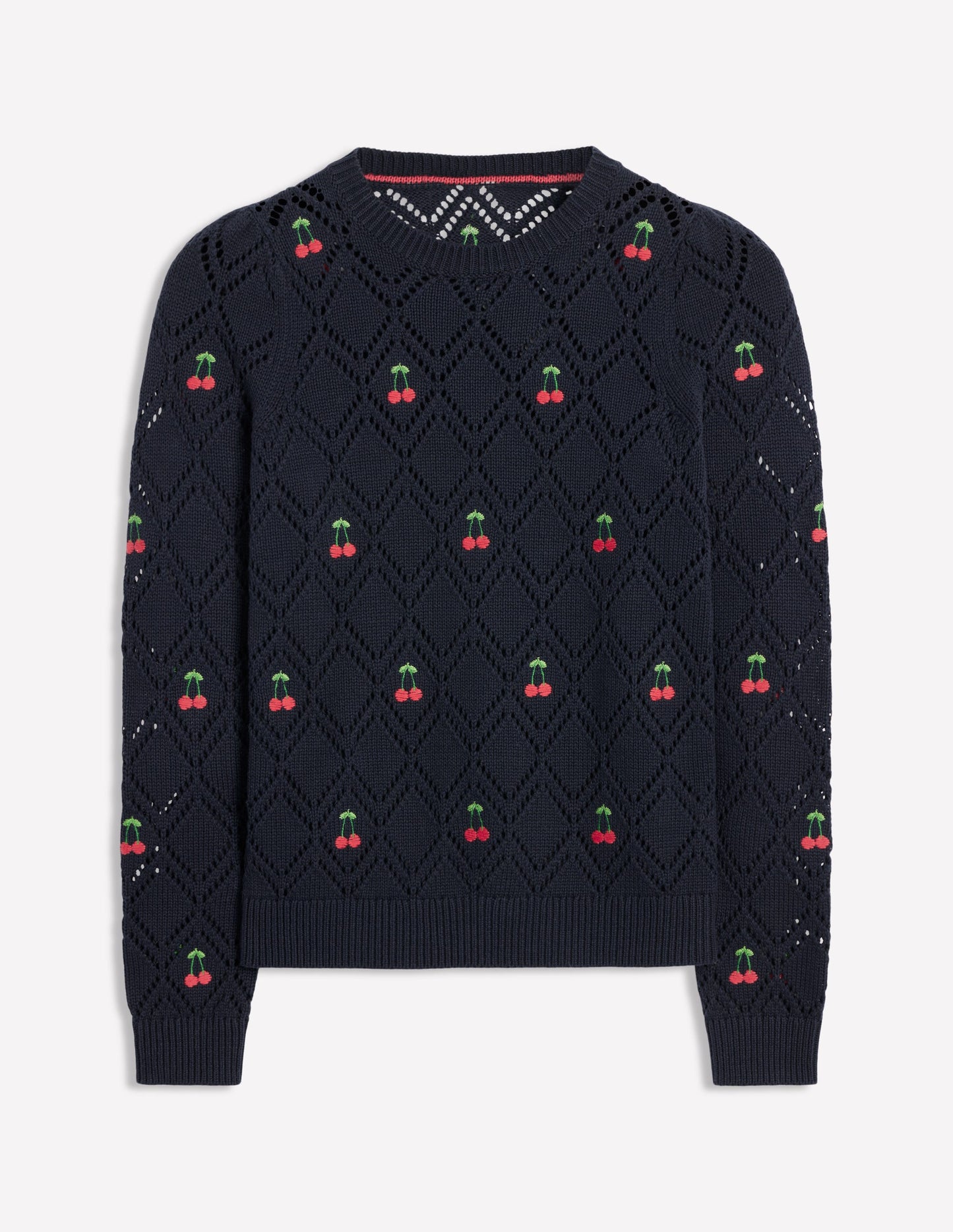 Enid Embroidered Jumper-Navy, Cherries