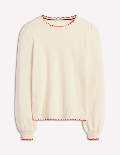 Pru Scallop Trim Jumper-Warm Ivory