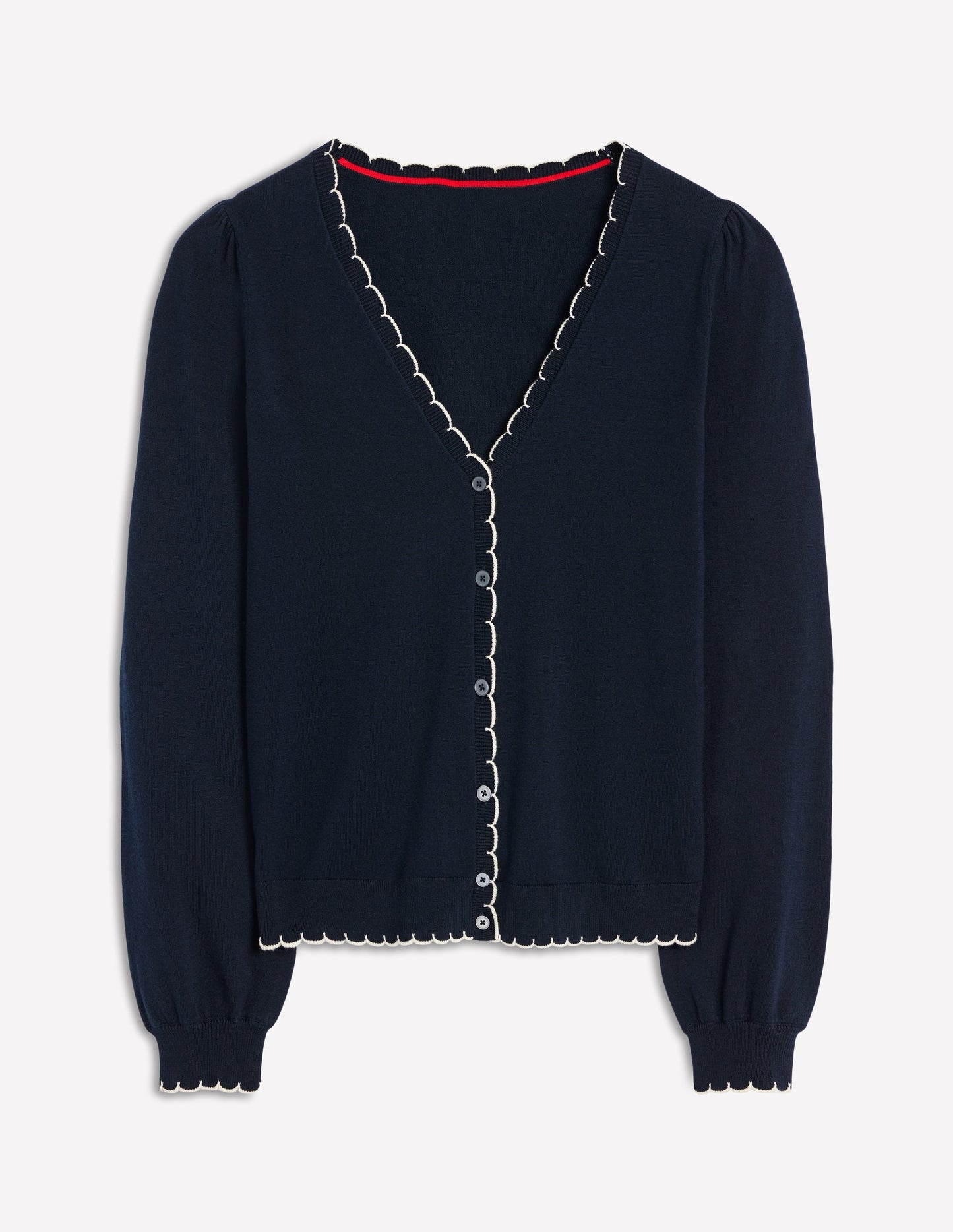 Pru Scallop Trim Cardigan-Navy