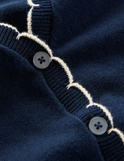 Pru Scallop Trim Cardigan-Navy