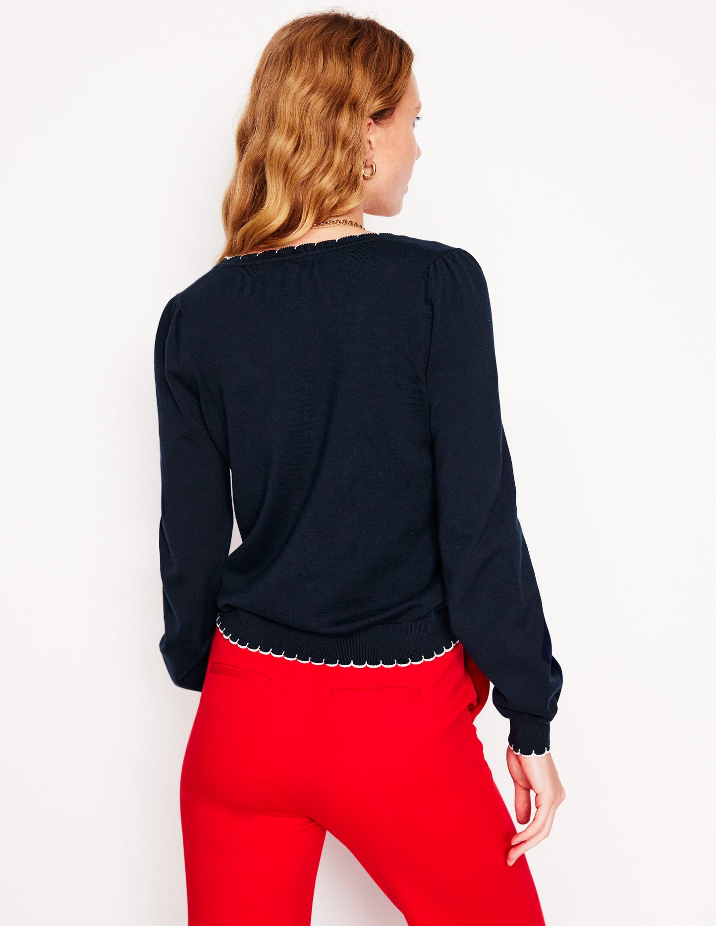 Pru Scallop Trim Cardigan-Navy