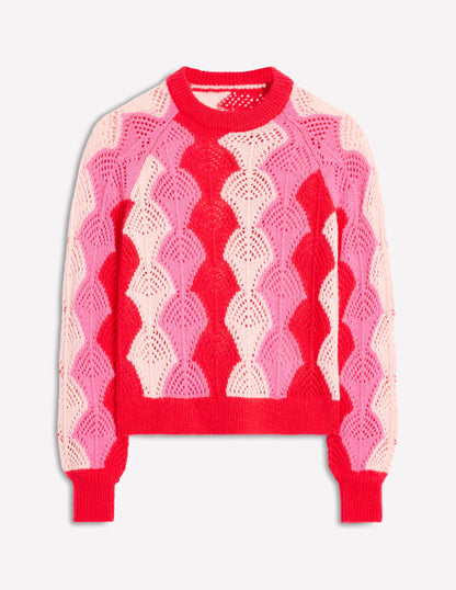 Alice Fluffy Raglan Jumper-Poppy Red/ Chalk/ Tickled Pink