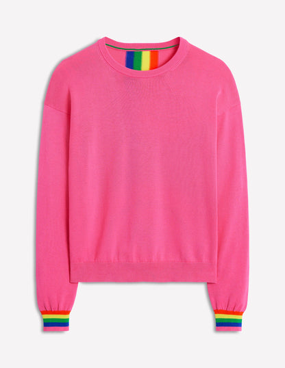 Lara Relaxed Cotton Jumper-Sorbet Pink, Rainbow