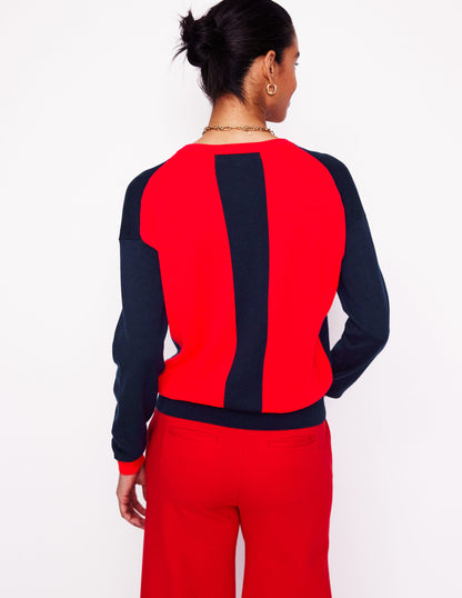 Lara Relaxed Cotton Cardigan -Navy, Poppy Red