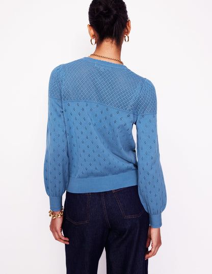 Rosalie Pointelle Cardigan-Blue River Blue