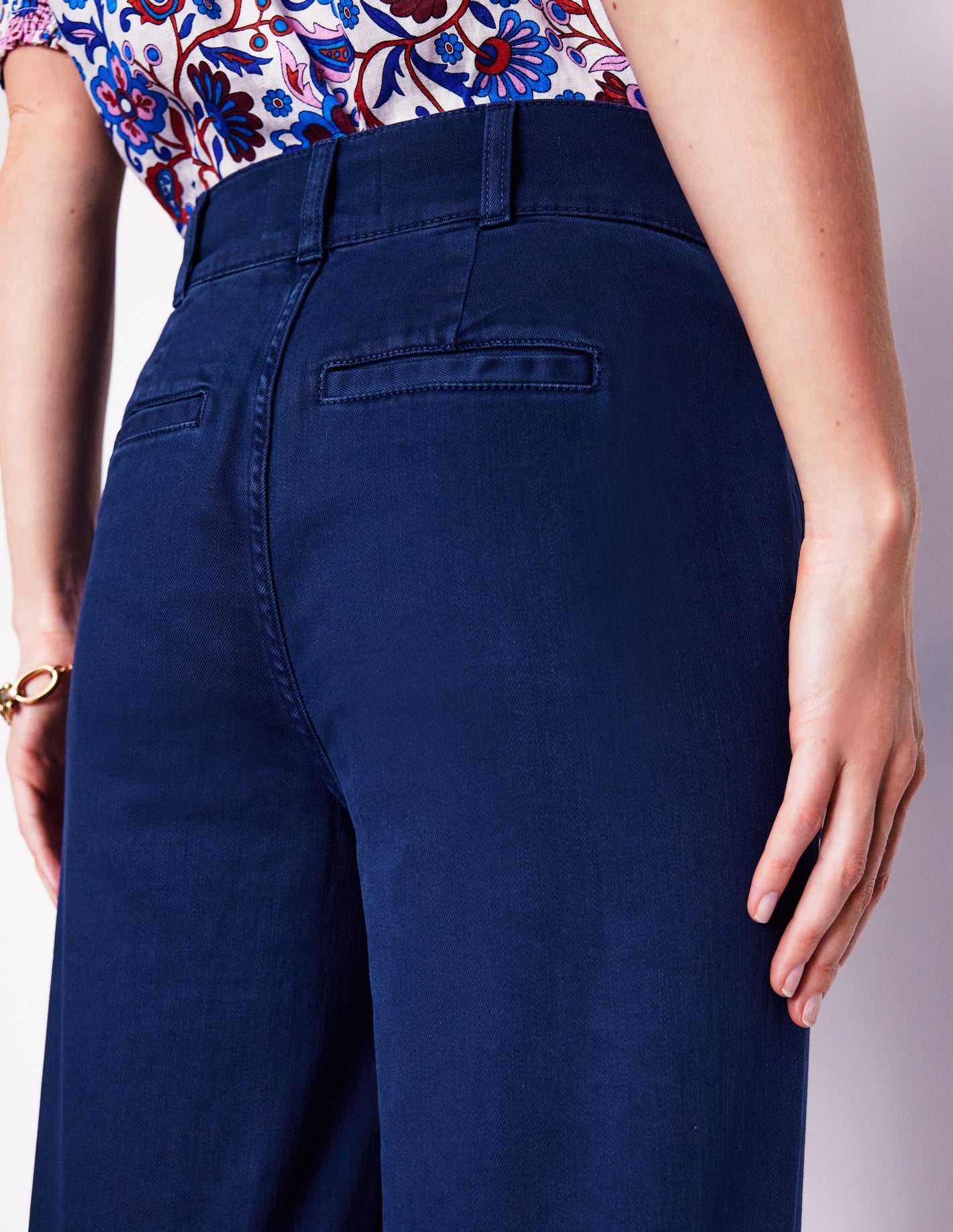 Wide Leg Cargo Trousers-Navy