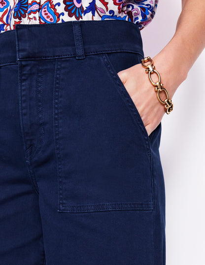 Wide Leg Cargo Trousers-Navy