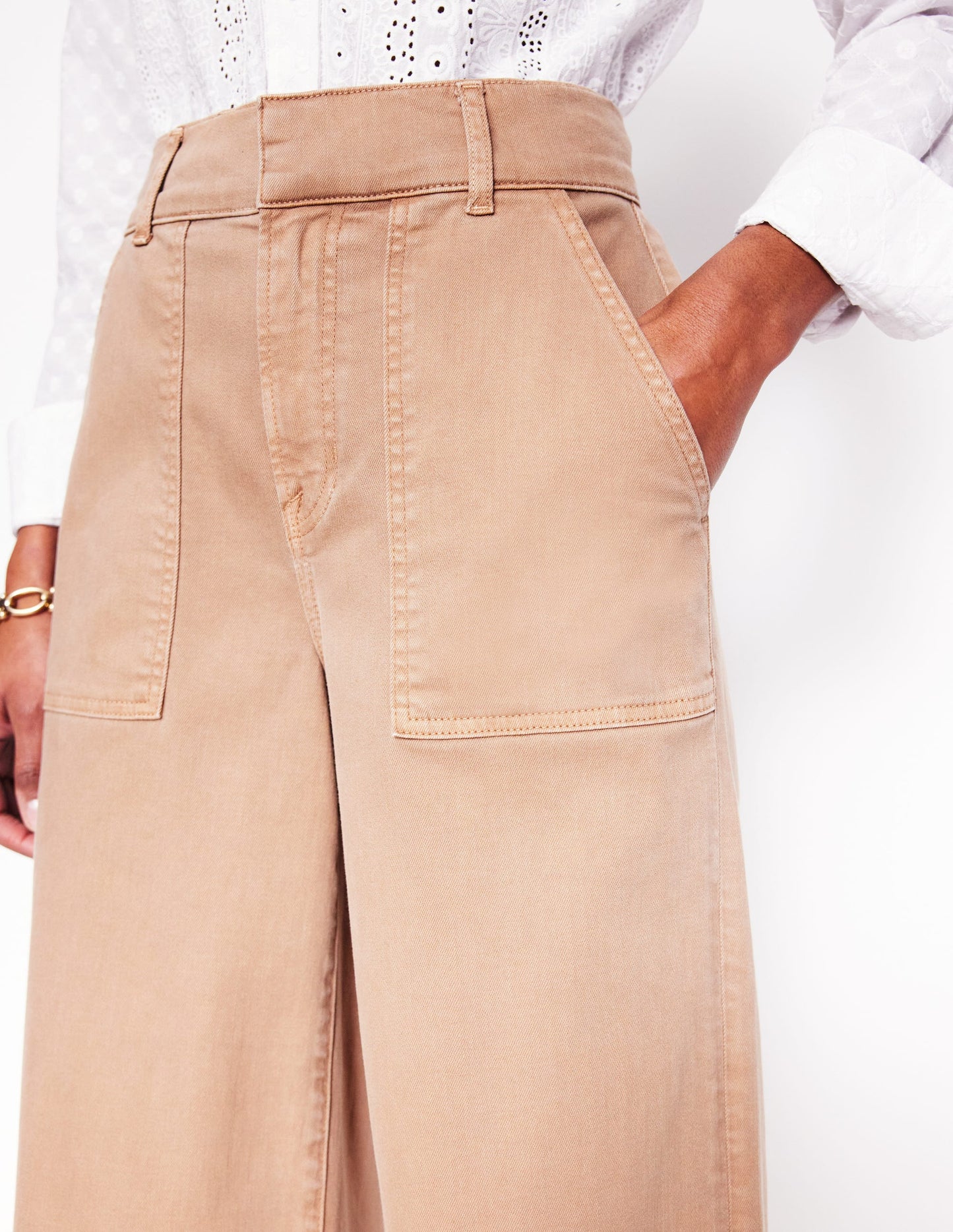 Wide Leg Cargo Trousers-Cappuccino