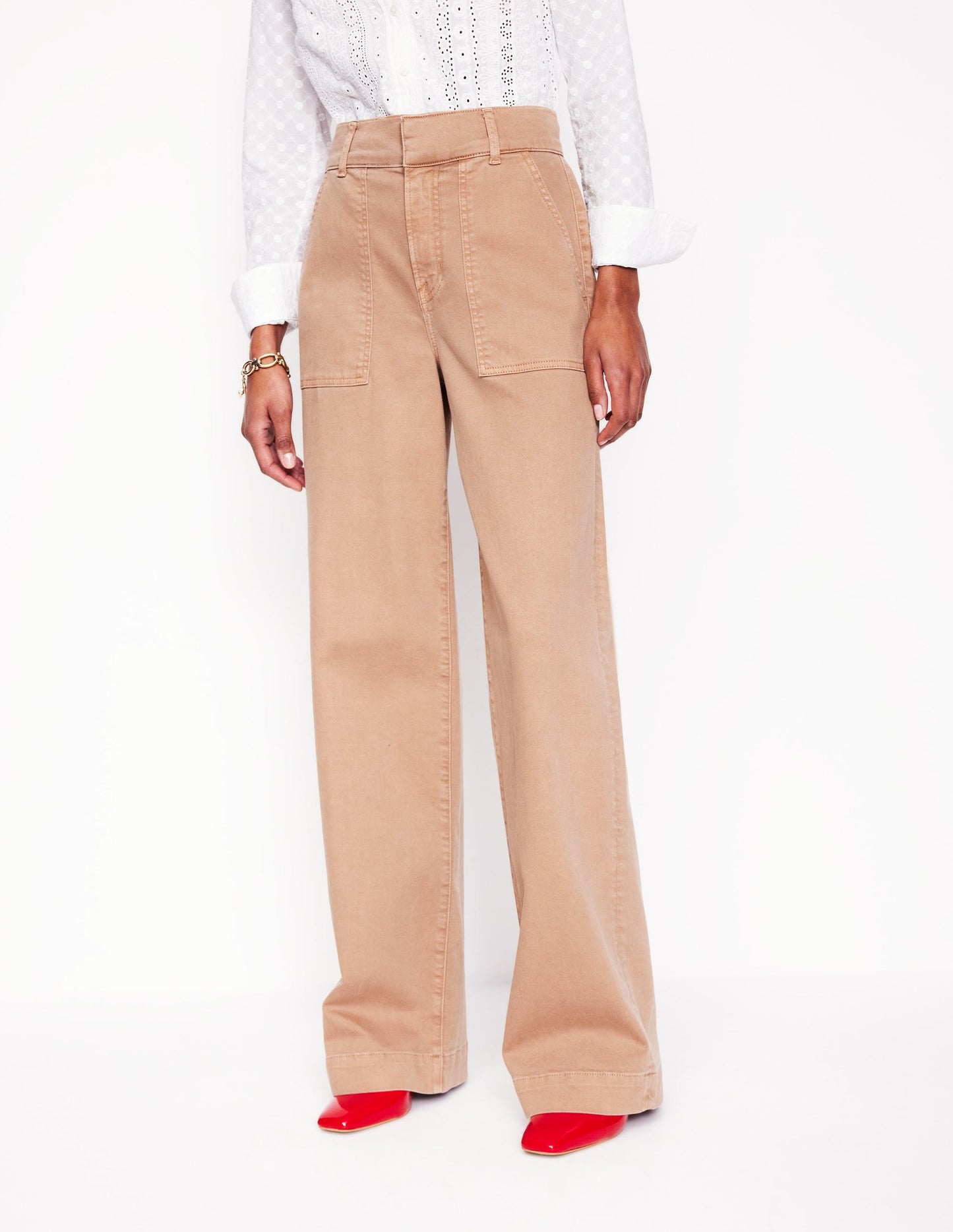 Wide Leg Cargo Trousers-Cappuccino