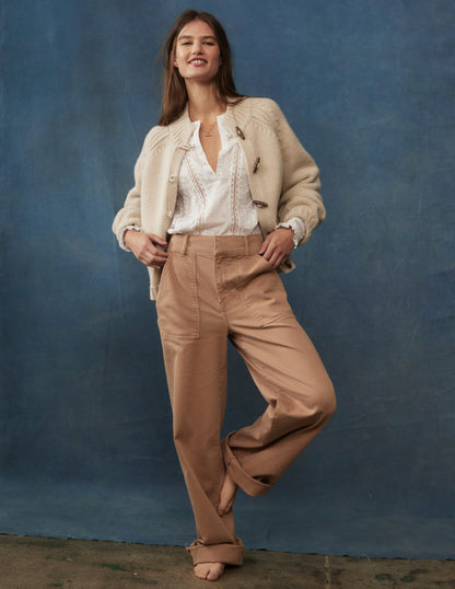 Wide Leg Cargo Trousers-Cappuccino