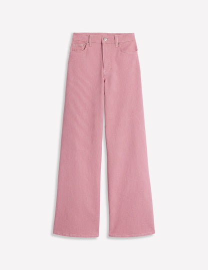 High Rise Wide Leg Jeans-Pink Stripe