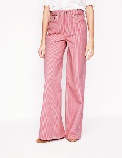 High Rise Wide Leg Jeans-Pink Stripe