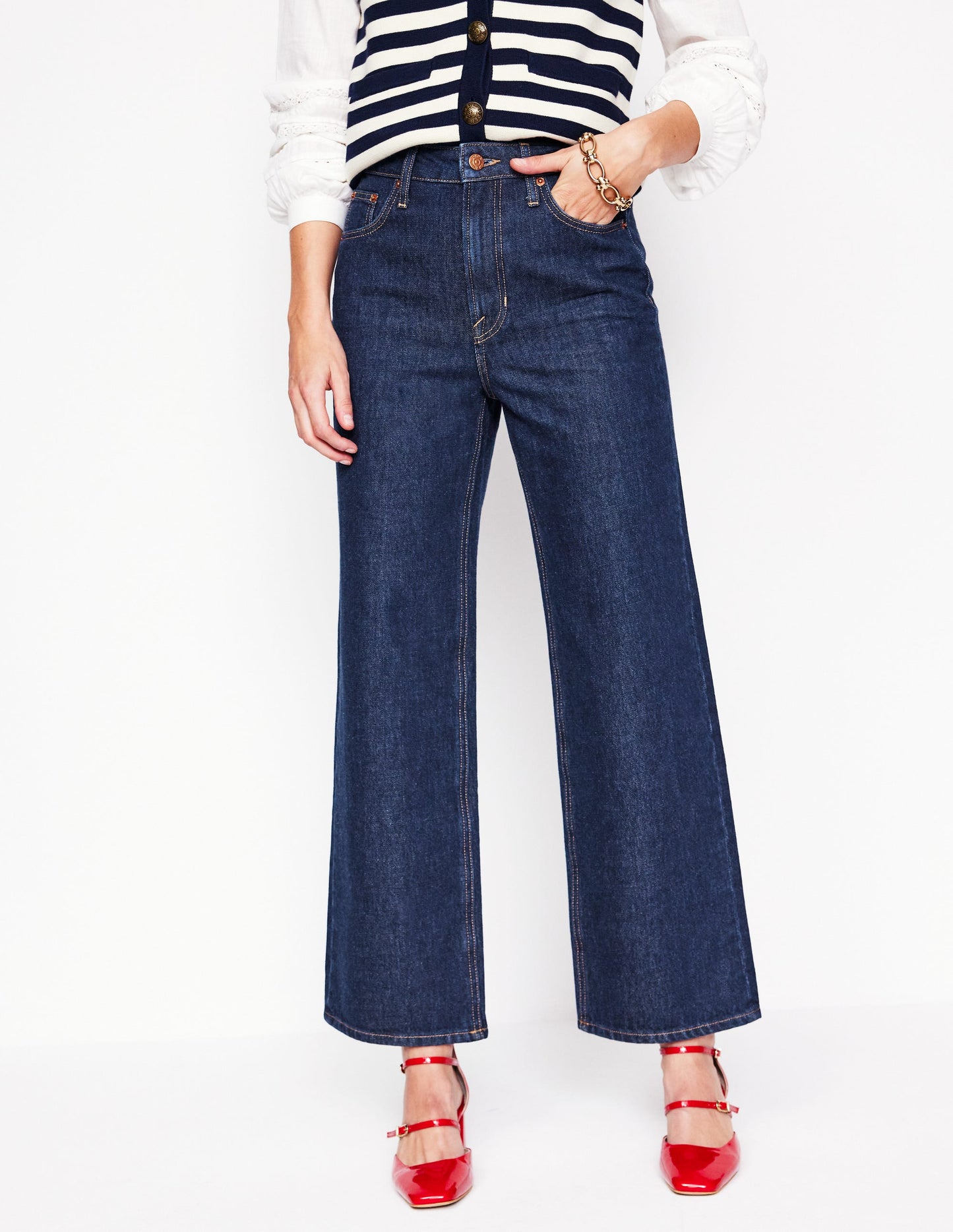 High Rise Straight Crop Jeans -Indigo