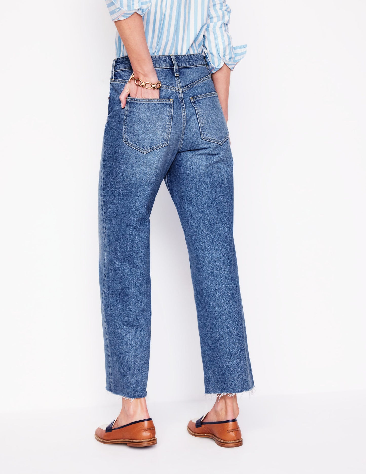 High Rise Straight Crop Jeans-Light Vintage Frayed