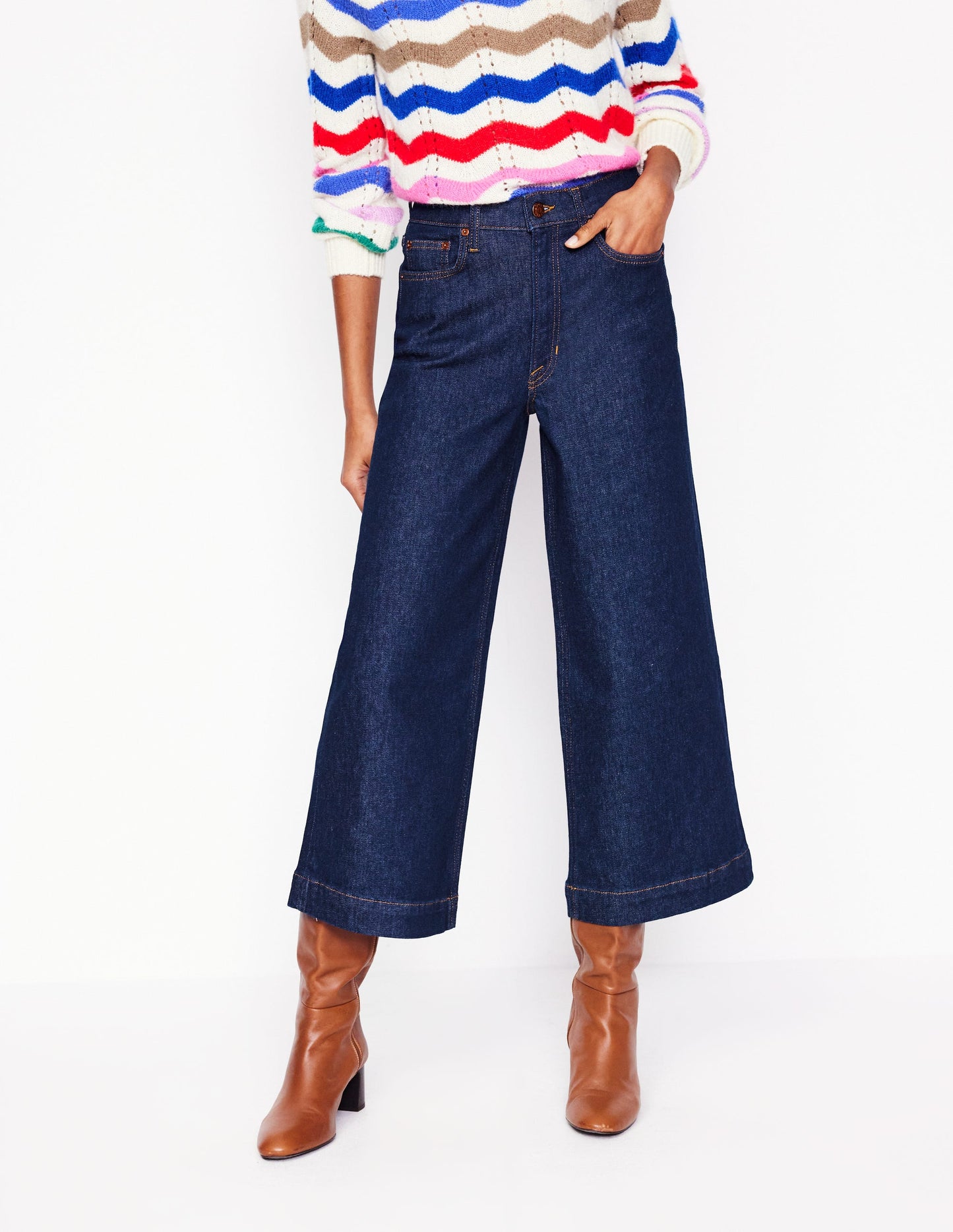 High Rise Wide Crop Jeans-Indigo Rinse