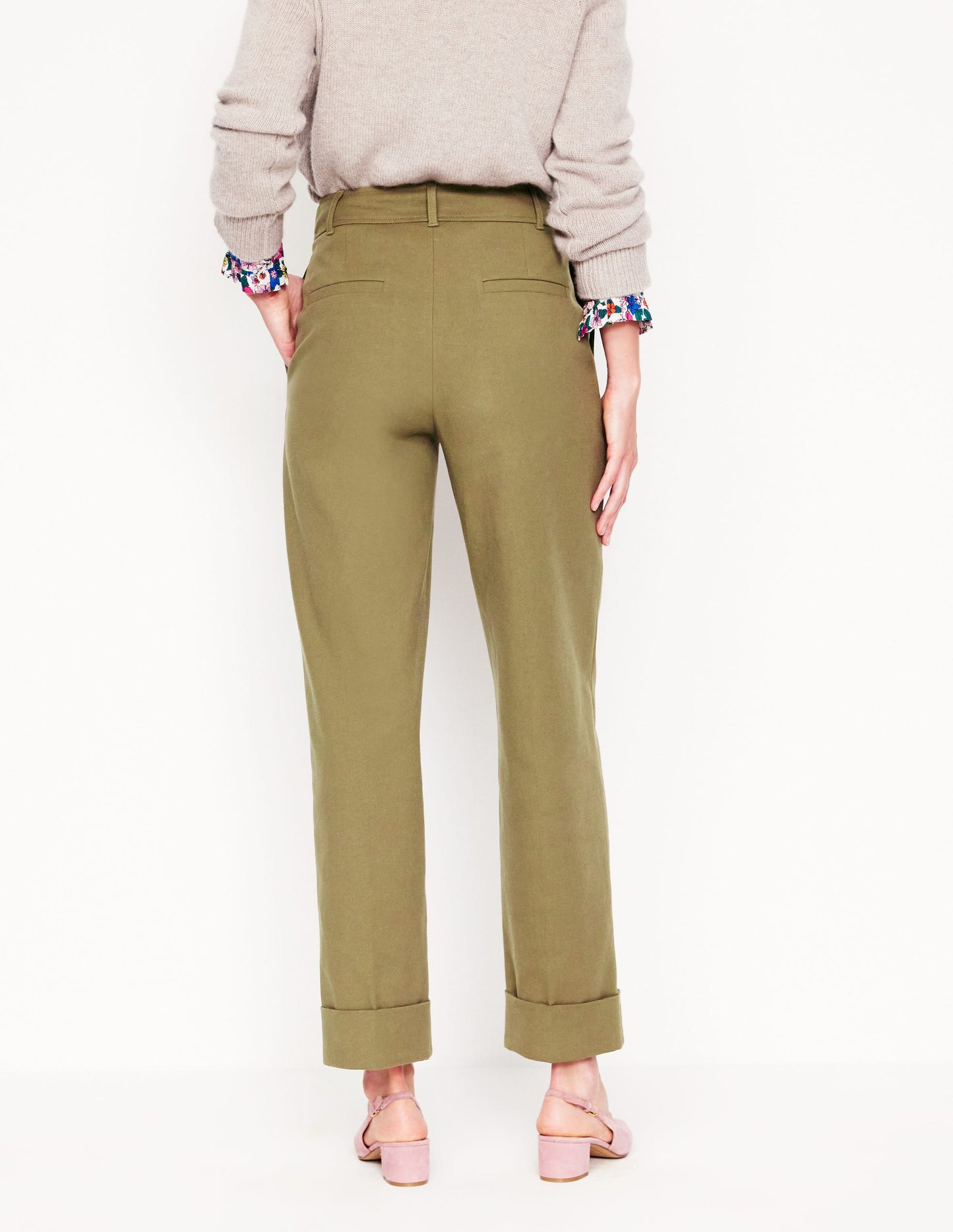 Turn Up Trousers-Warm Olive