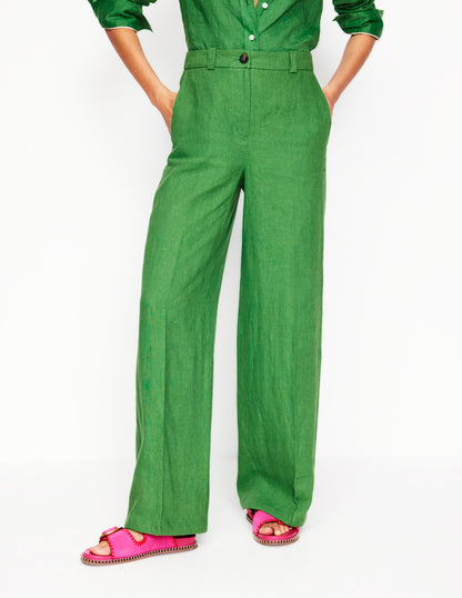 Westbourne Linen Trousers-Iguana Green