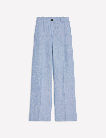 Westbourne Linen Trousers-Grey Blue Chambray