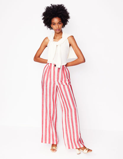 Dulwich Linen Trousers-Strawberry Tart Red  Stripe