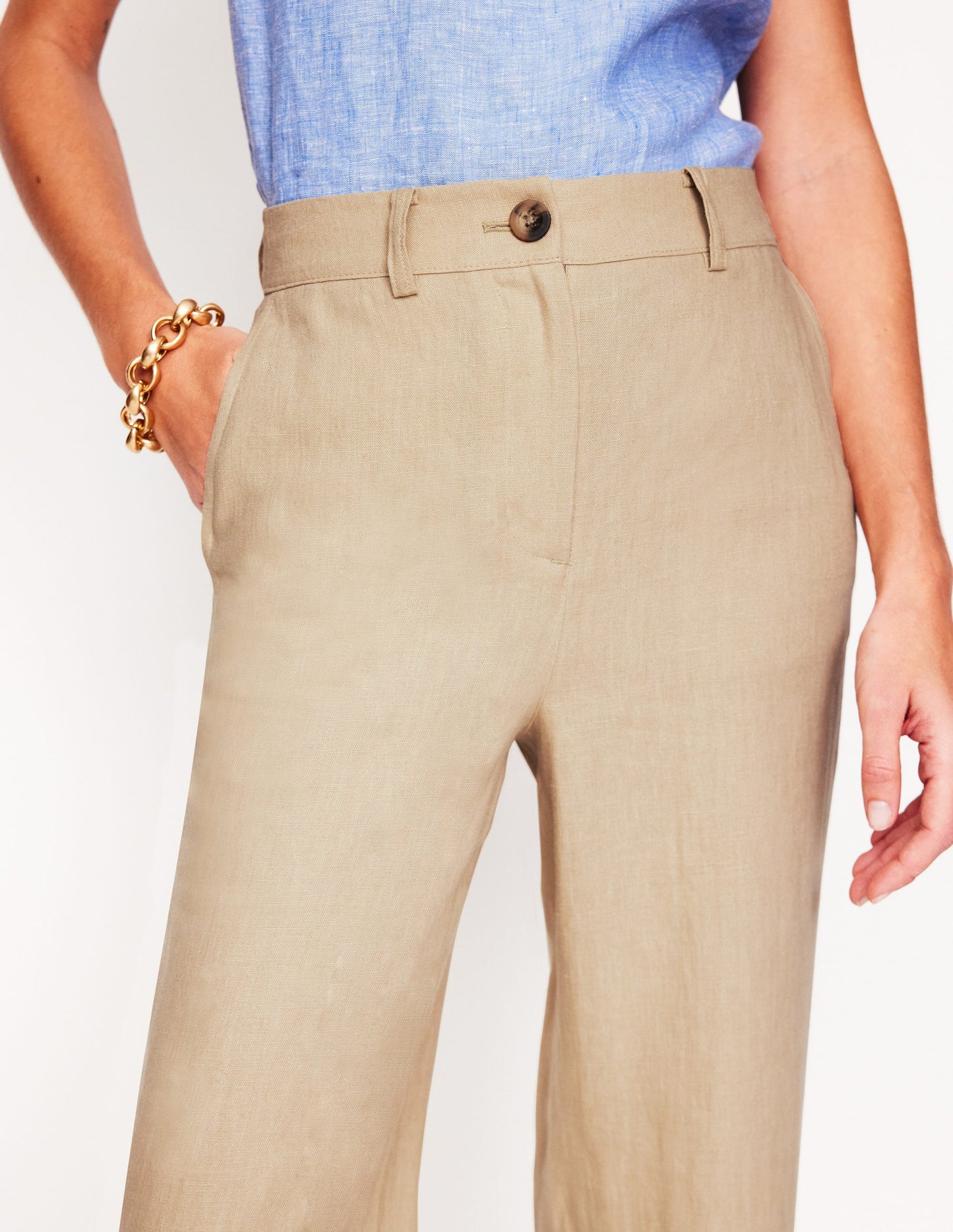 Westbourne Crop Linen Trousers-Oatmeal