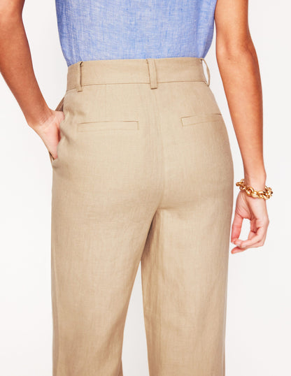 Westbourne Crop Linen Trousers-Oatmeal