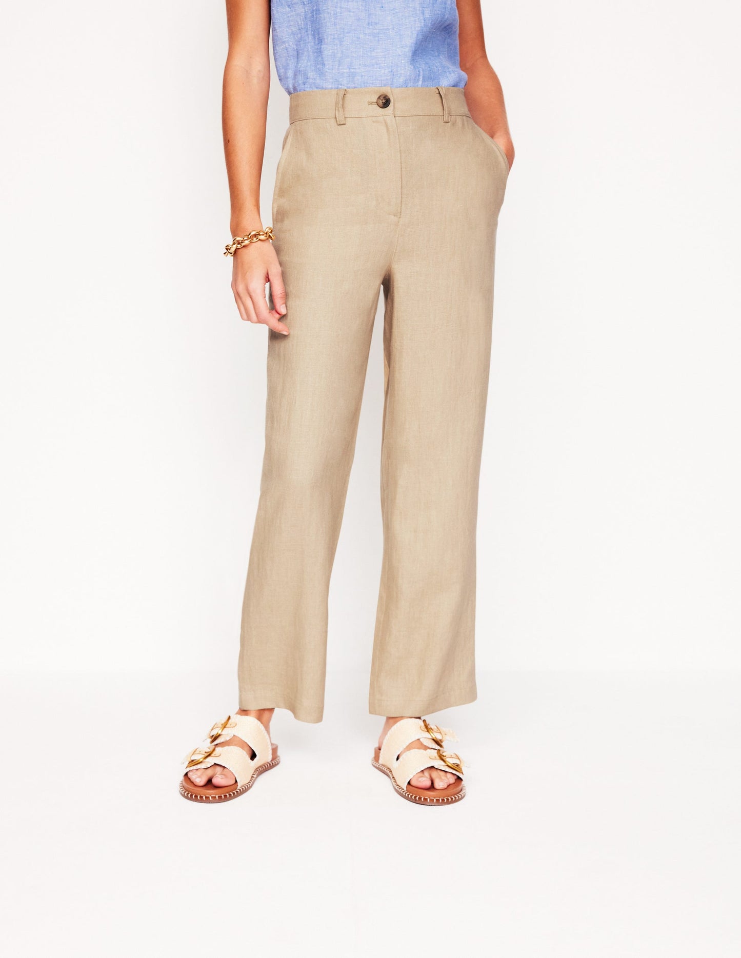 Westbourne Crop Linen Trousers-Oatmeal