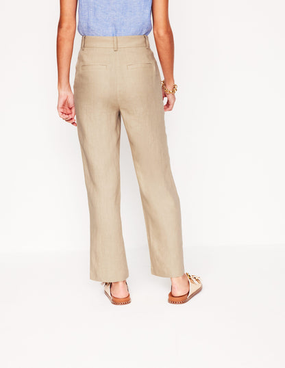 Westbourne Crop Linen Trousers-Oatmeal