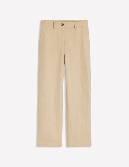 Westbourne Crop Linen Trousers-Oatmeal