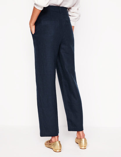 Westbourne Crop Linen Trousers-Navy