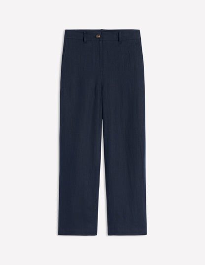 Westbourne Crop Linen Trousers-Navy