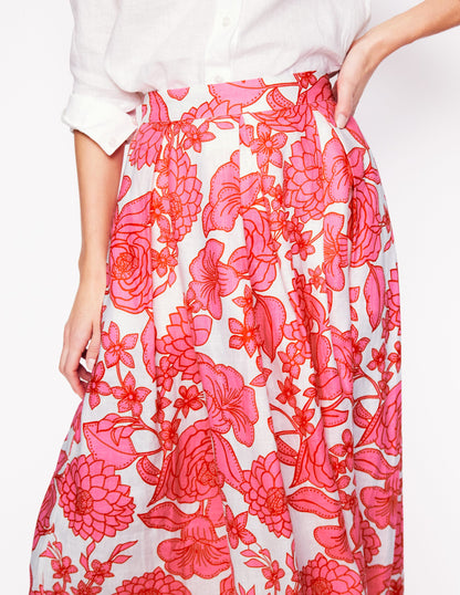 Verity Linen Midi Skirt-Pink, Blossom Cascade