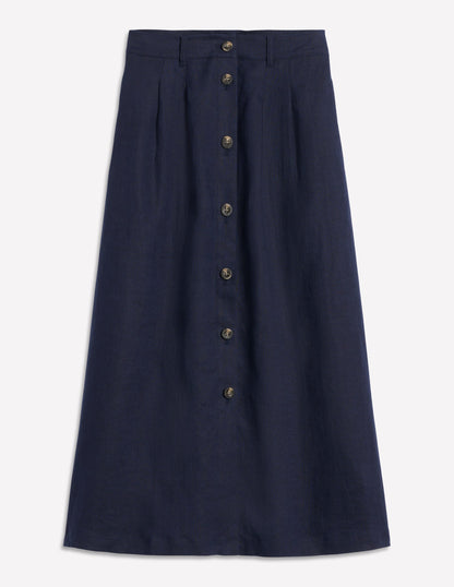 Thomasina Linen Midi Skirt-Navy