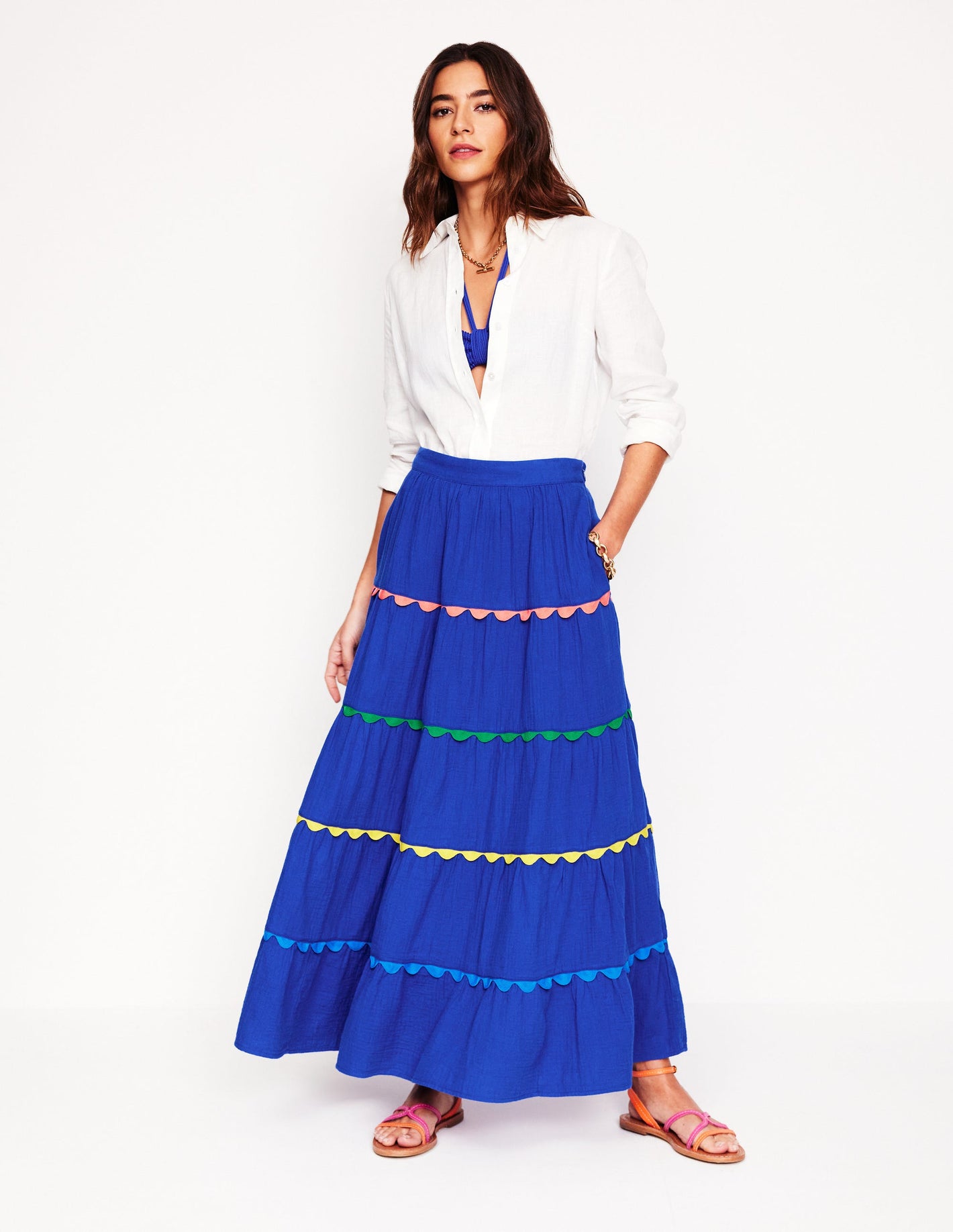 Nadia Double Cloth Maxi Skirt-Bright Blue