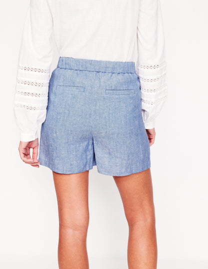 Dulwich Linen Shorts-Grey Blue Chambray