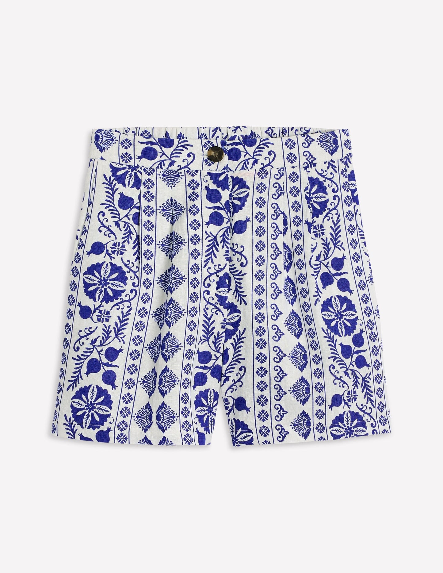 Dulwich Linen Shorts-Ivory, Ornate Border