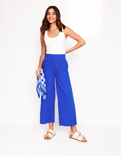 Cropped Double Cloth Trousers-Bright Blue