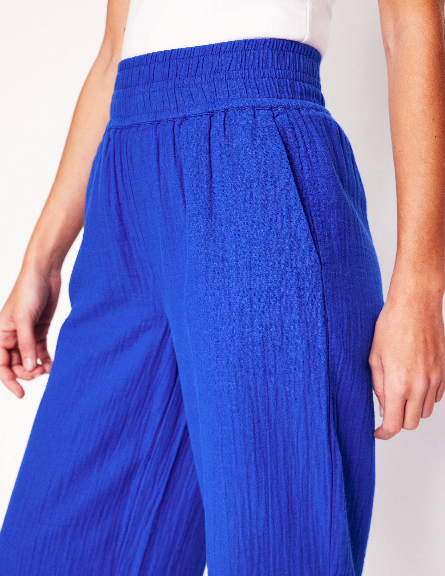 Cropped Double Cloth Trousers-Bright Blue